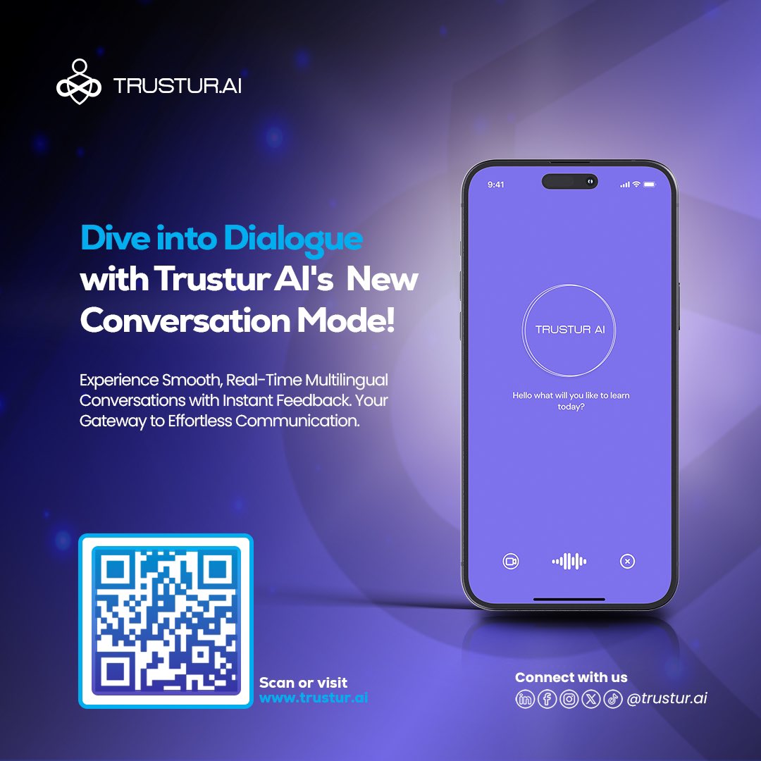 Speak to Trustur AI in any language instantly—because understanding should be effortless. Trustur AI’s Conversation Mode delivers real-time multilingual convos + instant feedback.

See it in action—visit trustur.ai to explore! 

#TrusturAI #ConversationMode #Tech