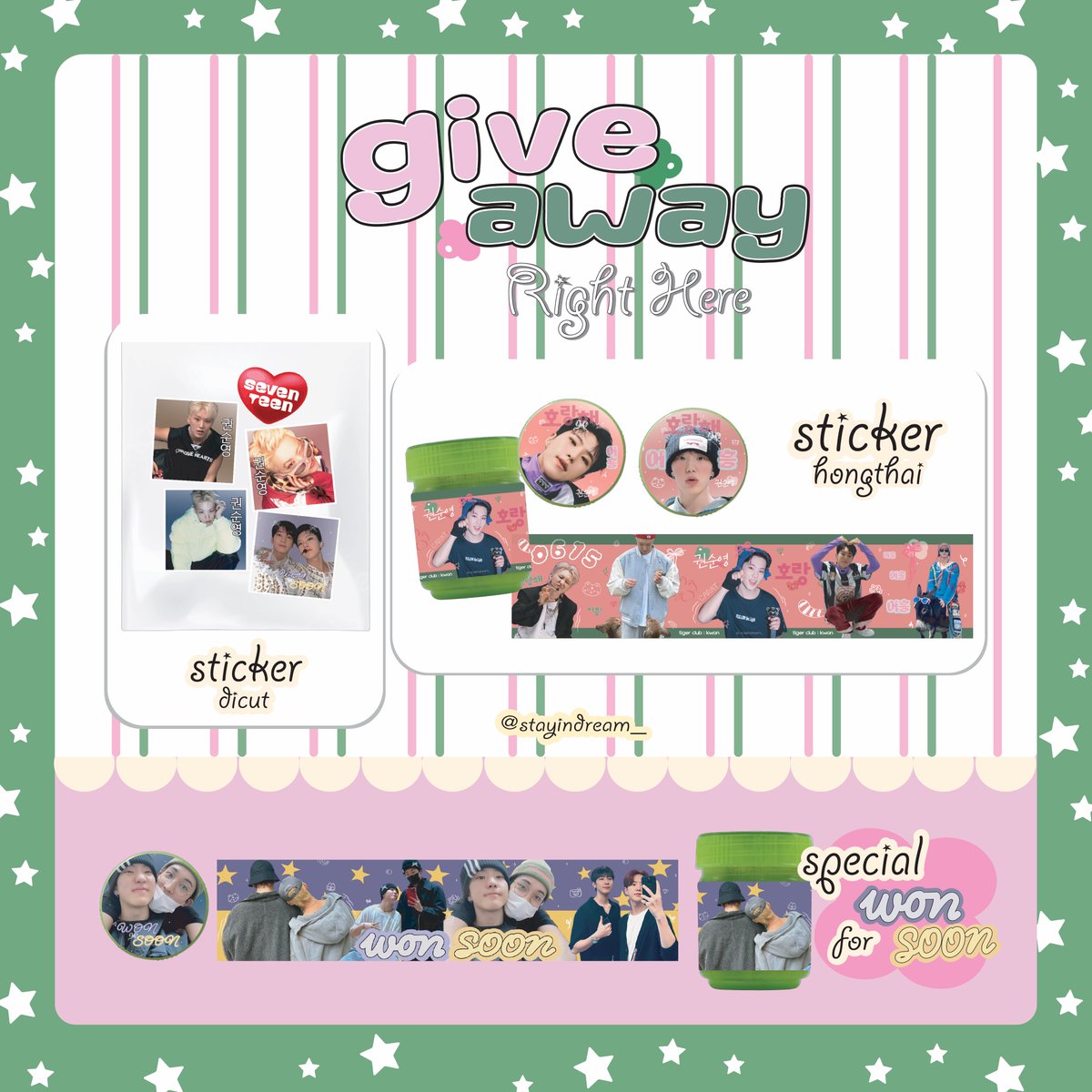 stayindream_'s tweet photo. ఇ giveaway ఇ

☆ sticker hongthai
☆ sticker dicut

only 50 set : 1 set / person

ʚ speacial for wonsoon 20 set ɞ
  ꔛ show wonsoon moment

at rajamangala stadium
feb 15 : time tba

꒰ pls rt &amp; show this tweet ꒱
✱ dm for exchange

#กะรัตพระเวสสันดร
#SVT_RIGHT_HERE_IN_BANGKOK https://t.co/it87MWf6tc