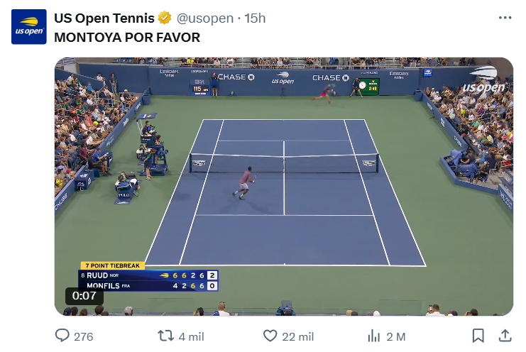 peponeando's tweet photo. La cuenta del @usopen (EEUU, 2.3 millones de followers) nombrando el MONTOYA POR FAVOR https://t.co/OJn4yRjEX0