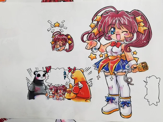 こっちも以前アップしてました💦
  
線画をコピーして、マーカーで塗ったアナログ絵を取り込んで、デジタルでコマにはめて台詞を入れてもらう なんか面倒くさい、ここまひクオリティー… 