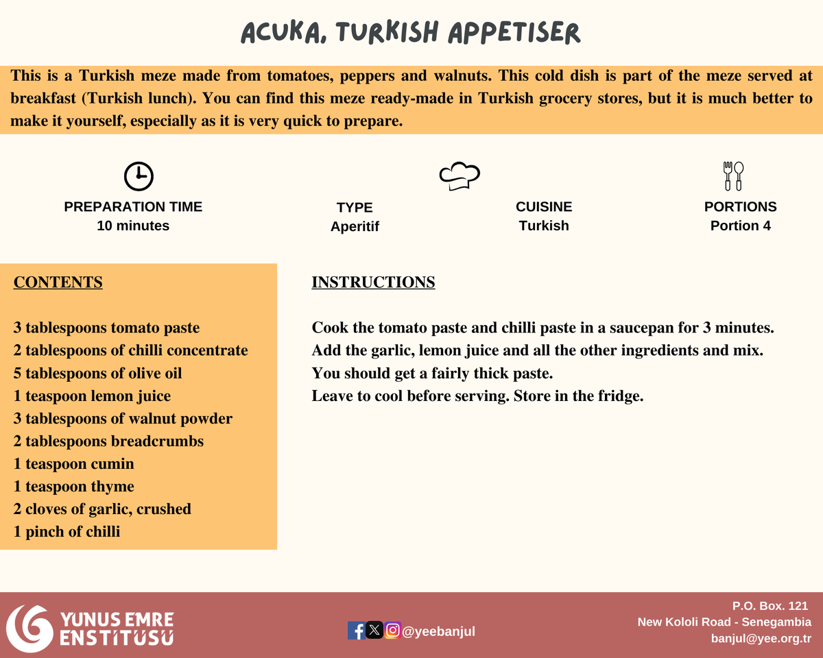 yeegambiya's tweet photo. #LearnTurkish
#SpeakTurkish
#TurkishLanguageLearning
#TurkishForBeginners
#TurkishForEnglishSpeakers
#polyglot
#traditional #culture #cultural #culturalfood #acuka #turkishfood #turkishappetiser https://t.co/Oj3Ioq16dx