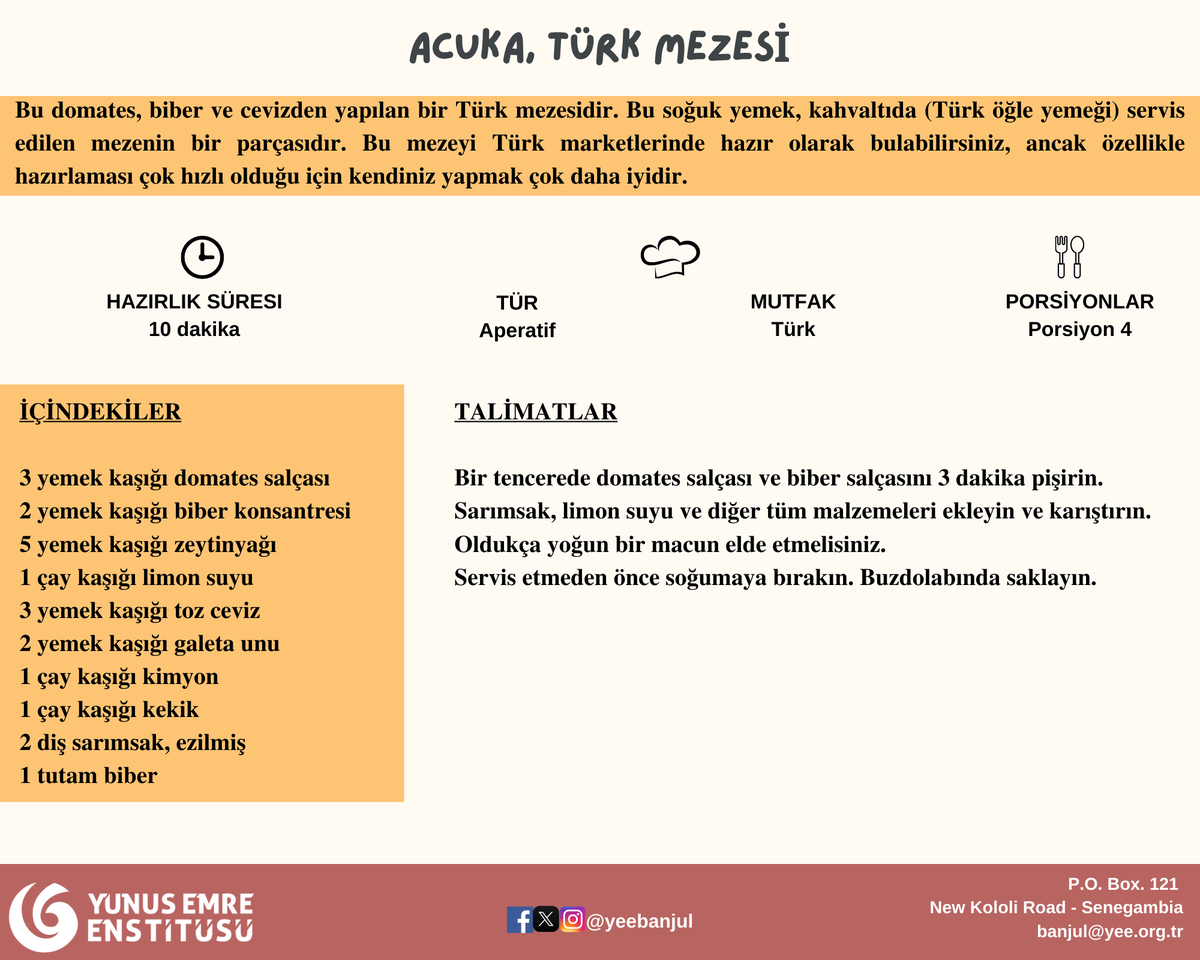 yeegambiya's tweet photo. #LearnTurkish
#SpeakTurkish
#TurkishLanguageLearning
#TurkishForBeginners
#TurkishForEnglishSpeakers
#polyglot
#traditional #culture #cultural #culturalfood #acuka #turkishfood #turkishappetiser https://t.co/Oj3Ioq16dx