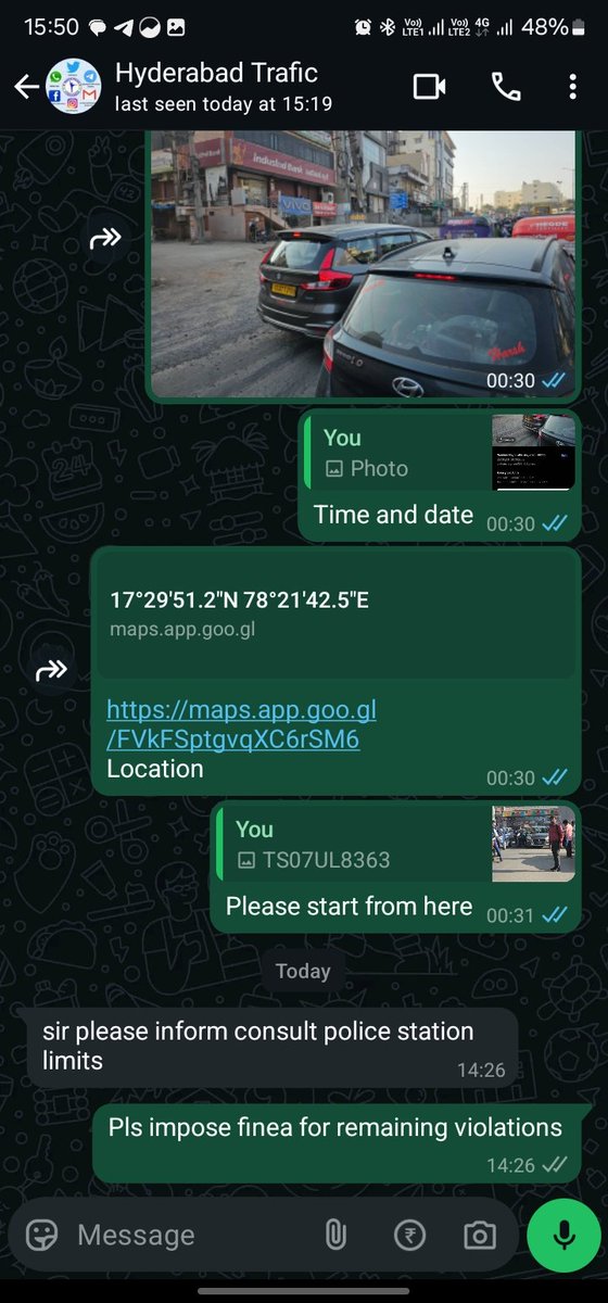 chowdary9494's tweet image. I have posted lot traffic violations on WhatsApp to @HYDTP with all the details required location time &amp;amp; date this is what i got as shown in below images good job team @HYDTP @hydcitypolice @CPHydCity @THHyderabad @abntelugutv @revanth_anumula @TelanganaCMO