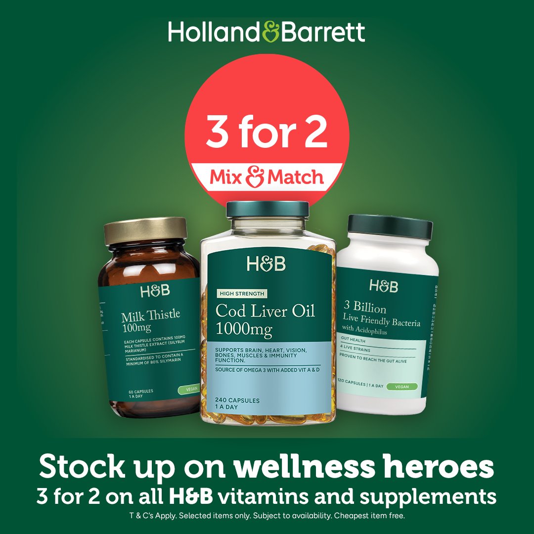Holland &amp; Barrett's  Food That Loves You Back campaign continues  with their  3 for 2 promotion!
Shop your wellness favourites now with their exclusive 3 for 2 offers. From vitamins &amp; supplements to healthier snacks, they've here to support your New Year wellness reset.