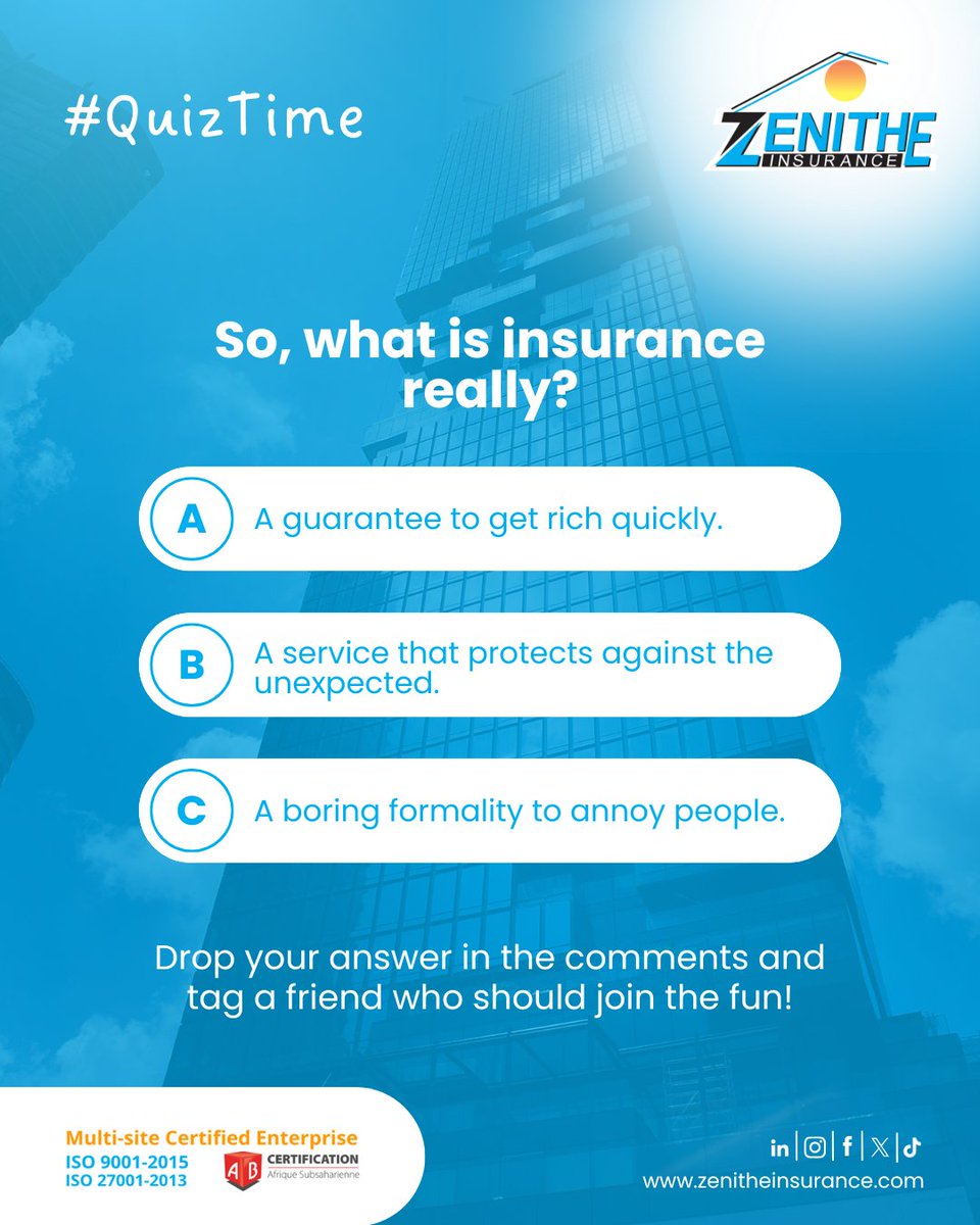 ZenitheInsuranc's tweet photo. Scrolling through X, probably wondering what all this insurance stuff is about. Word on the street is, everyone’s talking about it, but it can be kinda confusing, right?

One true answer, two total fakes. Can you spot the real deal?

#ZenitheInsurance #InsuranceQuiz #Cameroon https://t.co/LhvS6m8fd1