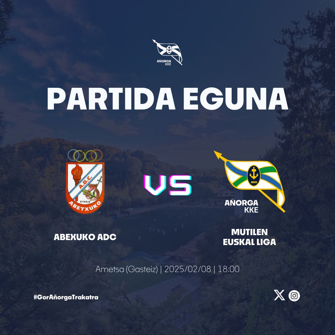 ⚪️🔵🟠 NEURKETA EGUNA!

<a href="/ADCAbetxuko/">ADC Abetxuko</a> 🆚 Mutilen Euskal Liga
🏟️ Ametsa (Gasteiz)
🕕 18:00

#GorAñorgaTrakatra #AbetxukovsAKKE