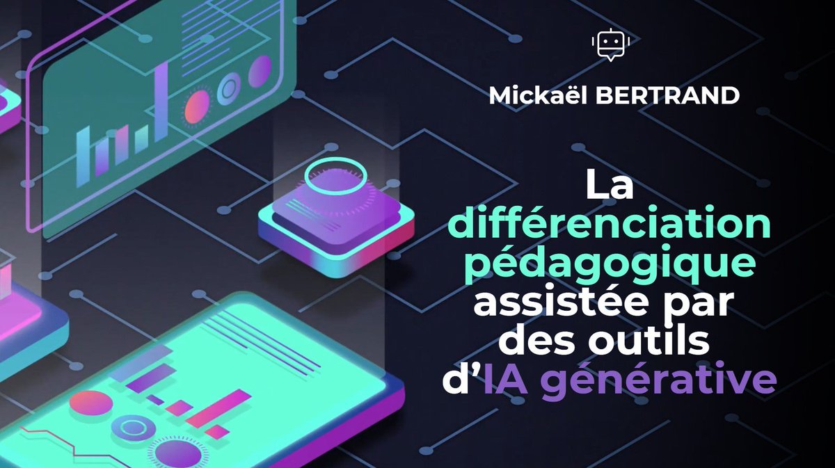 Clément Fantoli (@clementfantoli) on Twitter photo 📢 Sommet de l’IA : CREIA #5
🎓 Différenciation pédagogique & IA : Comment adapter l’apprentissage aux besoins de chaque élève grâce à l’#IA ?
Découvrez les stratégies et outils présentés par <a href="/MIKL_Bertrand/">BERTRAND Mickaël</a> dans ce webinaire <a href="/Edu_Num/">Éducation Numérique</a> via la #CREIA ! 🚀
📺tube-institutionnel.apps.education.fr/w/aYXCzzw6qsm7… 📢 Sommet de l’IA : CREIA #5
🎓 Différenciation pédagogique & IA : Comment adapter l’apprentissage aux besoins de chaque élève grâce à l’#IA ?
Découvrez les stratégies et outils présentés par <a href="/MIKL_Bertrand/">BERTRAND Mickaël</a> dans ce webinaire <a href="/Edu_Num/">Éducation Numérique</a> via la #CREIA ! 🚀
📺tube-institutionnel.apps.education.fr/w/aYXCzzw6qsm7…