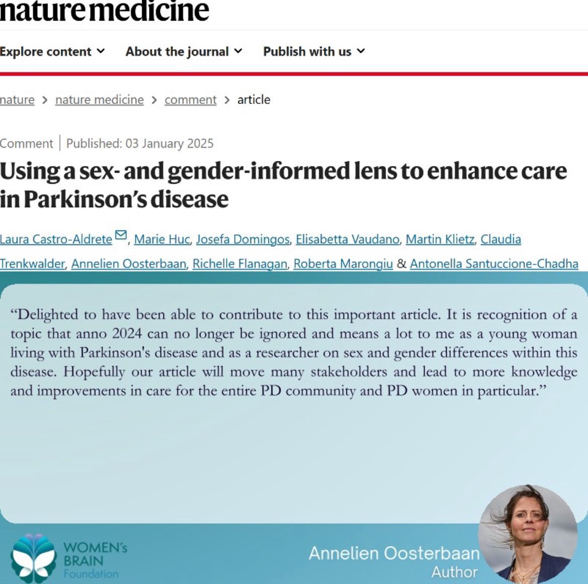 "Enhancing Care in Parkinson’s Disease: Sex and Gender-Informed Policy as a Gateway to Precision Medicine and Care"

Watch Dr. Roberta Marongiu, PhD, author, as she gives an overview of this work. ▶️ buff.ly/415SUjv.

Full article: buff.ly/40SPIY6
