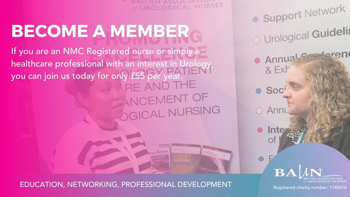 Become a member of BAUN 

NMC Registered nurses can become full members for only £55 annually. If you are a healthcare professional who is not NMC Registered you can become an associate member for the same price 👉 buff.ly/3Ct6SlI  

#BAUN #Urology #UrologyNurse