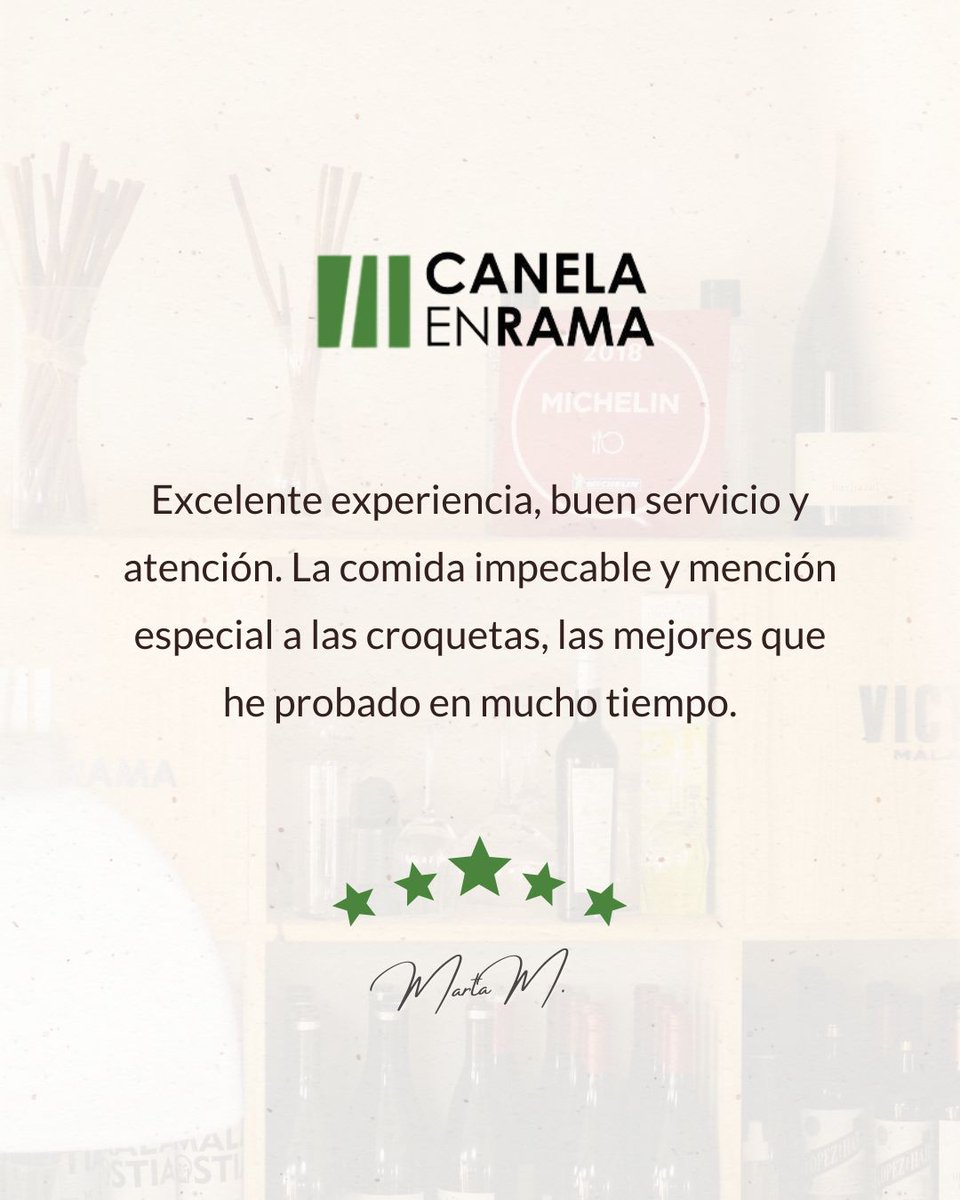 La experiencia de nuestros comensales, la mejor recompensa a nuestro trabajo.

¿Ya te has iniciado en la experiencia #CanelaenRama?
➡️ Cuéntanos qué tal bit.ly/Opiniones-Cane…

Información y reservas ☎ 953602532
📍República Argentina, 12
juancarlostrujillo.com