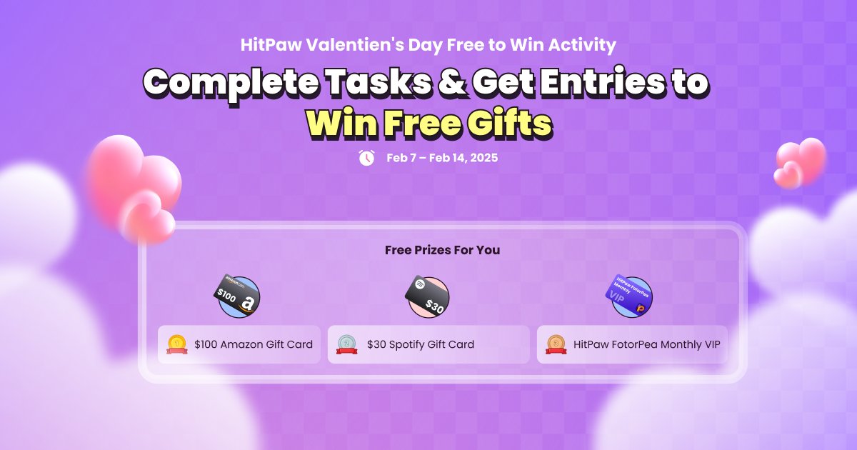 HitPawofficial's tweet photo. ๐#HitPaw Valentineโs Day Giveaway is here! ๐
Complete tasks, earn entries, and win gifts! ๐โจ Don't miss out! https://t.co/i75B1bz36E
#Giveaway #ValentinesDay #WinFree https://t.co/lX0HjdcB5p
