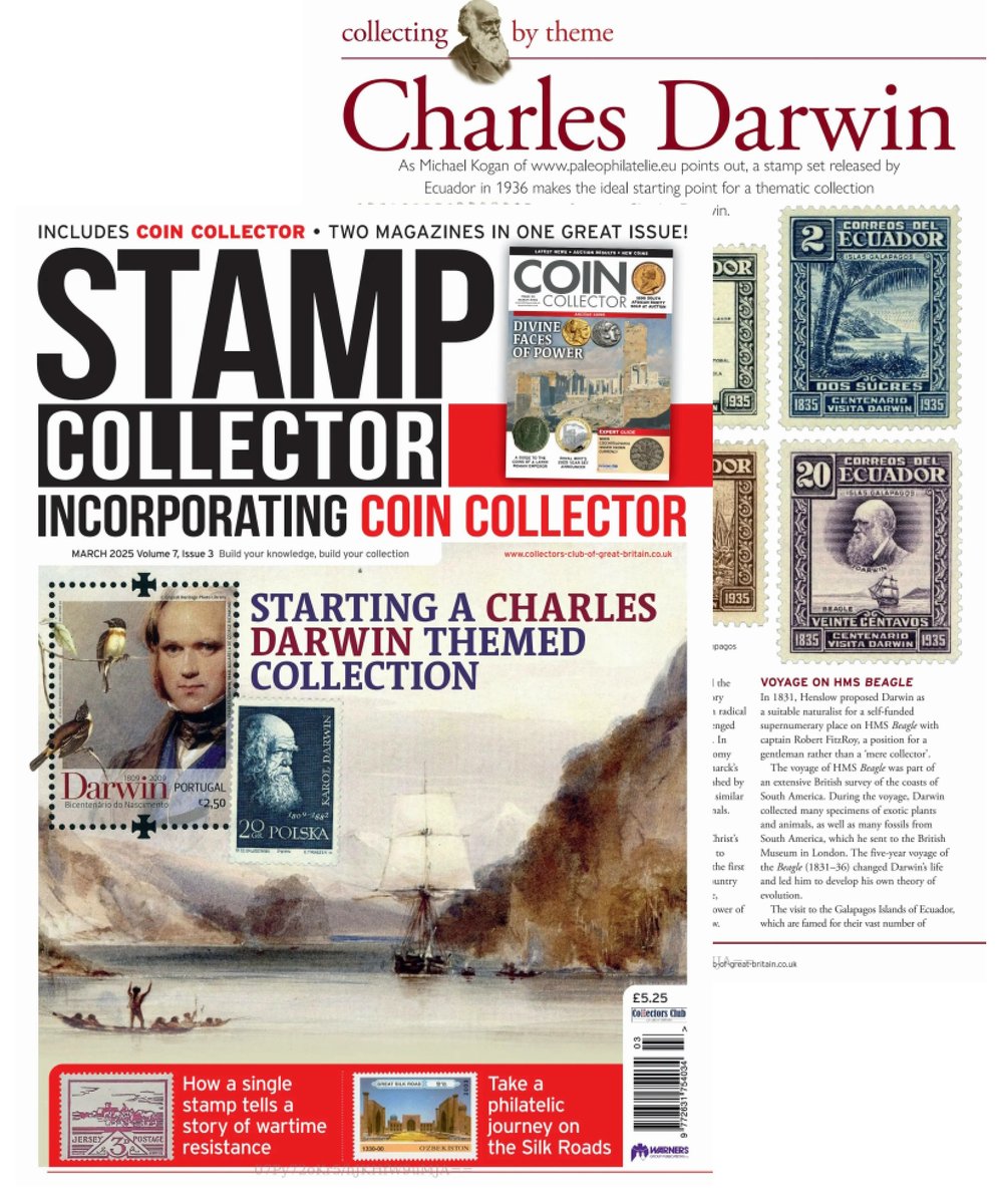 March 2025 issue of Stamp Collector contain my article about Charles Darwin on stamps. The magazine will appear here shortly:
mymagazinesub.co.uk/stamp-collecto…