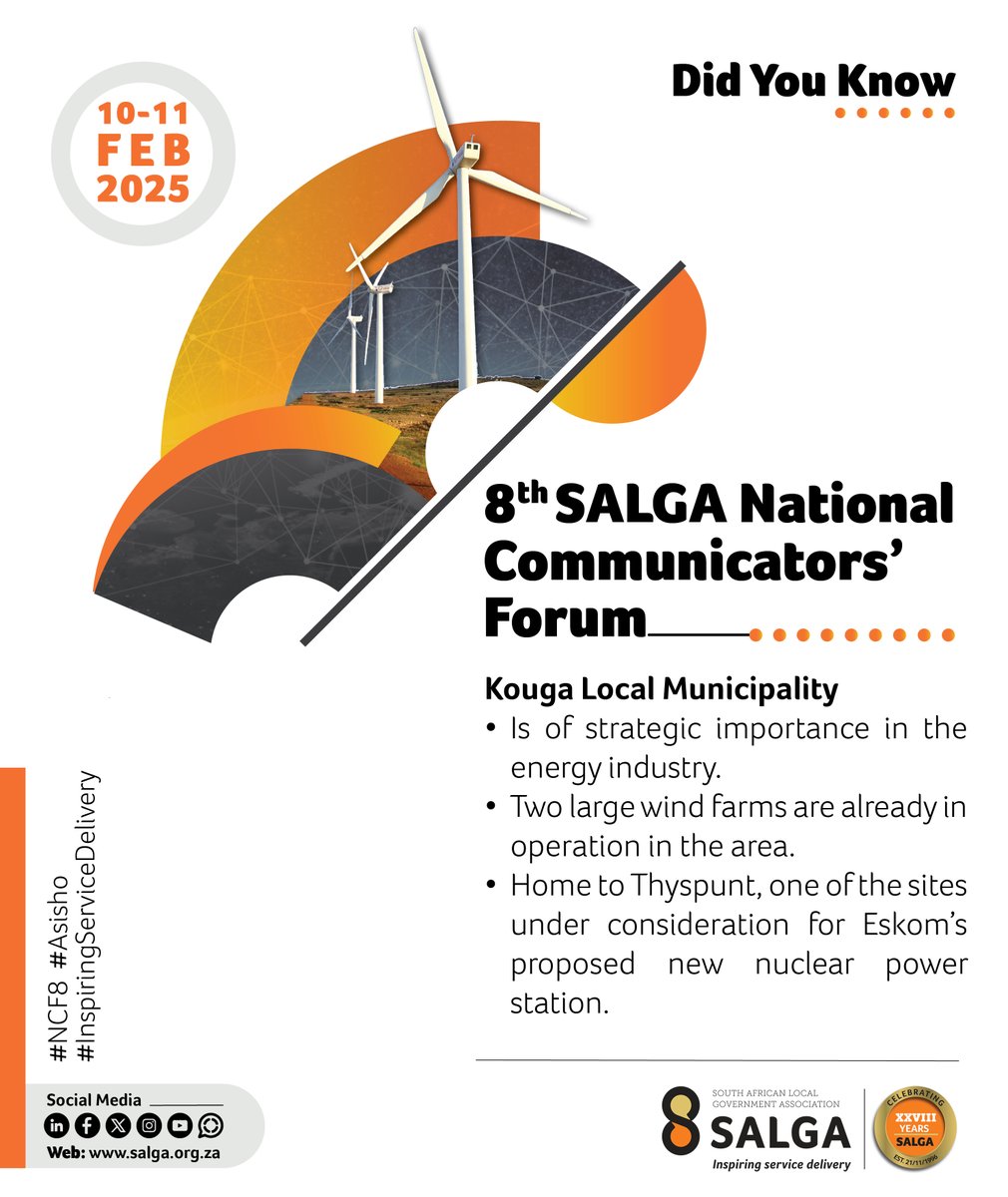 SALGA_Gov's tweet photo. Join us at the SALGA 8th National Communicators Forum in Mentors Country Estate, Jeffreys Bay, Eastern Cape on the 10th and 11th February2025 to learn and share more about best practices in communication to inspire service delivery.
#ncf8
#InspiringServiceDelivery
#asisho https://t.co/EuJEBEluLe