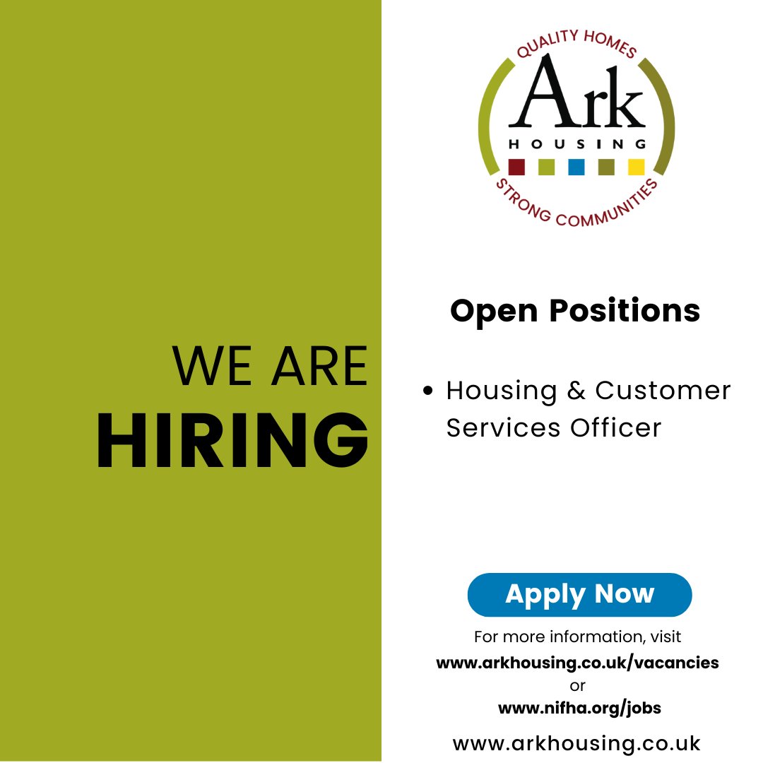 Exciting opportunity! 📣 

Ark Housing is seeking an experienced and dedicated Housing &amp; Customer Services Officer to join our team in Belfast. 🏡 

Apply now:

arkhousing.co.uk/vacancies/hous…