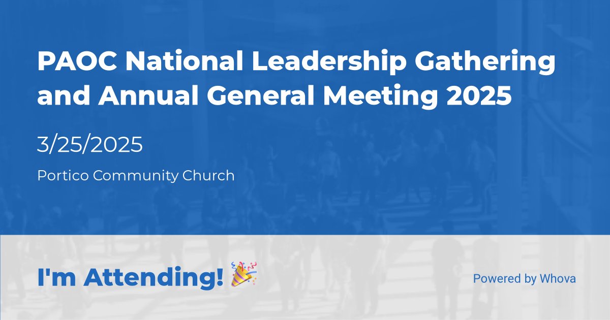 I'll be attending the PAOC National Leadership Gathering and Annual General Meeting 2025. Looking forward to connect with fellow Chaps and other Ministry Colleagues whova.com/portal/registr…
