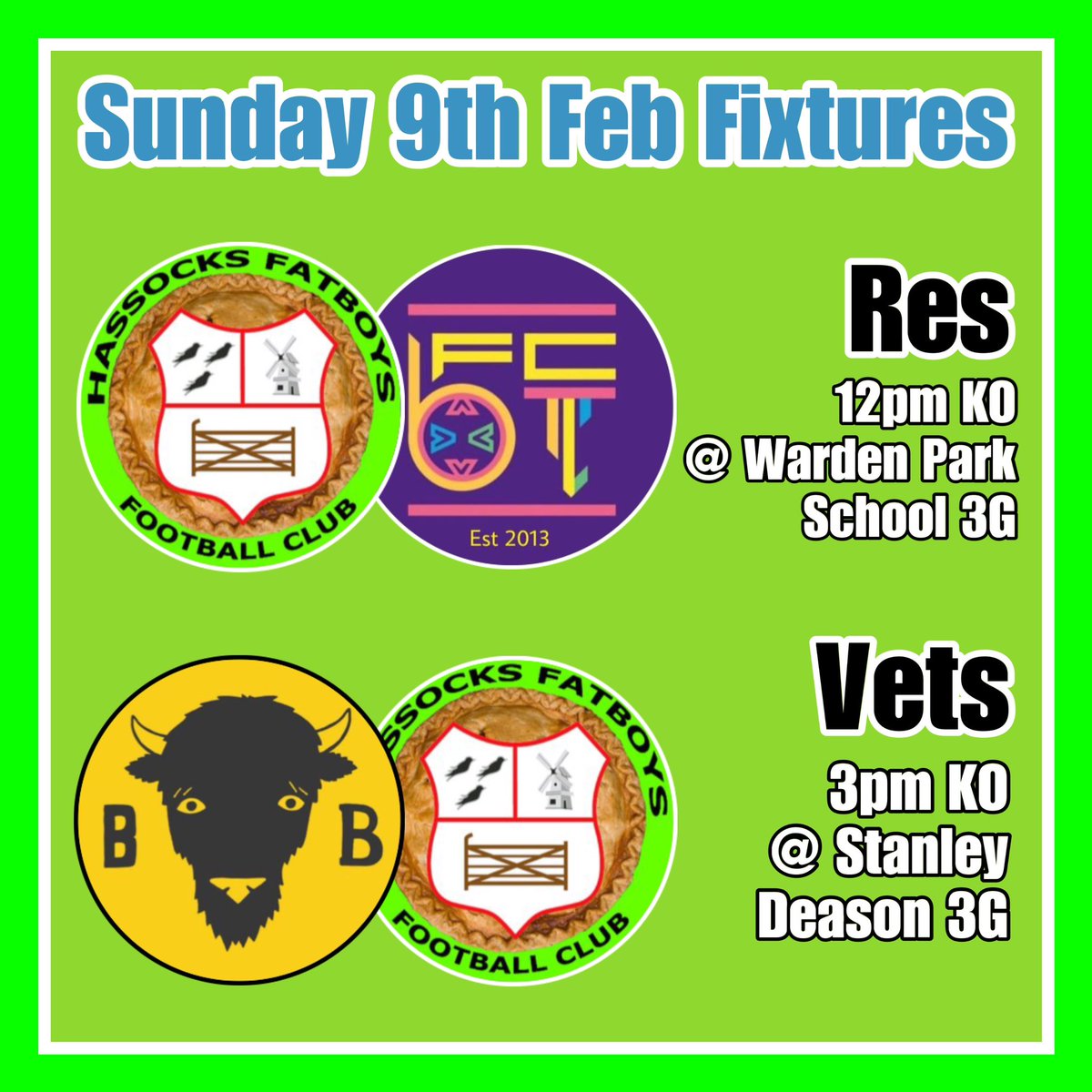 We’ve got two big games over the weekend as the Reserves have a tough fixture 🆚 fellow title hopefuls <a href="/BtownFc/">Btown FC</a> &amp; it’s back to Stanley Deason for the Vets as they take on <a href="/bisonbeer/">Bison Beer</a> who are the only team to inflict a league defeat on them this season ⚽️