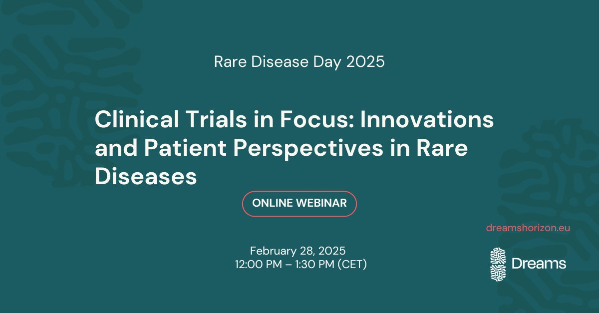 Join us to explore Innovation in Clinical Trials for Rare Diseases with renowned experts!

🗓️ Date: February 28, 2025
🕒 Time: 12:00 PM – 1:30 PM (CET)
🌐 Format: Online (registration: bit.ly/3PSLE3N)

#RareDiseaseDay #RareDiseases #DREAMSProject #webinar
