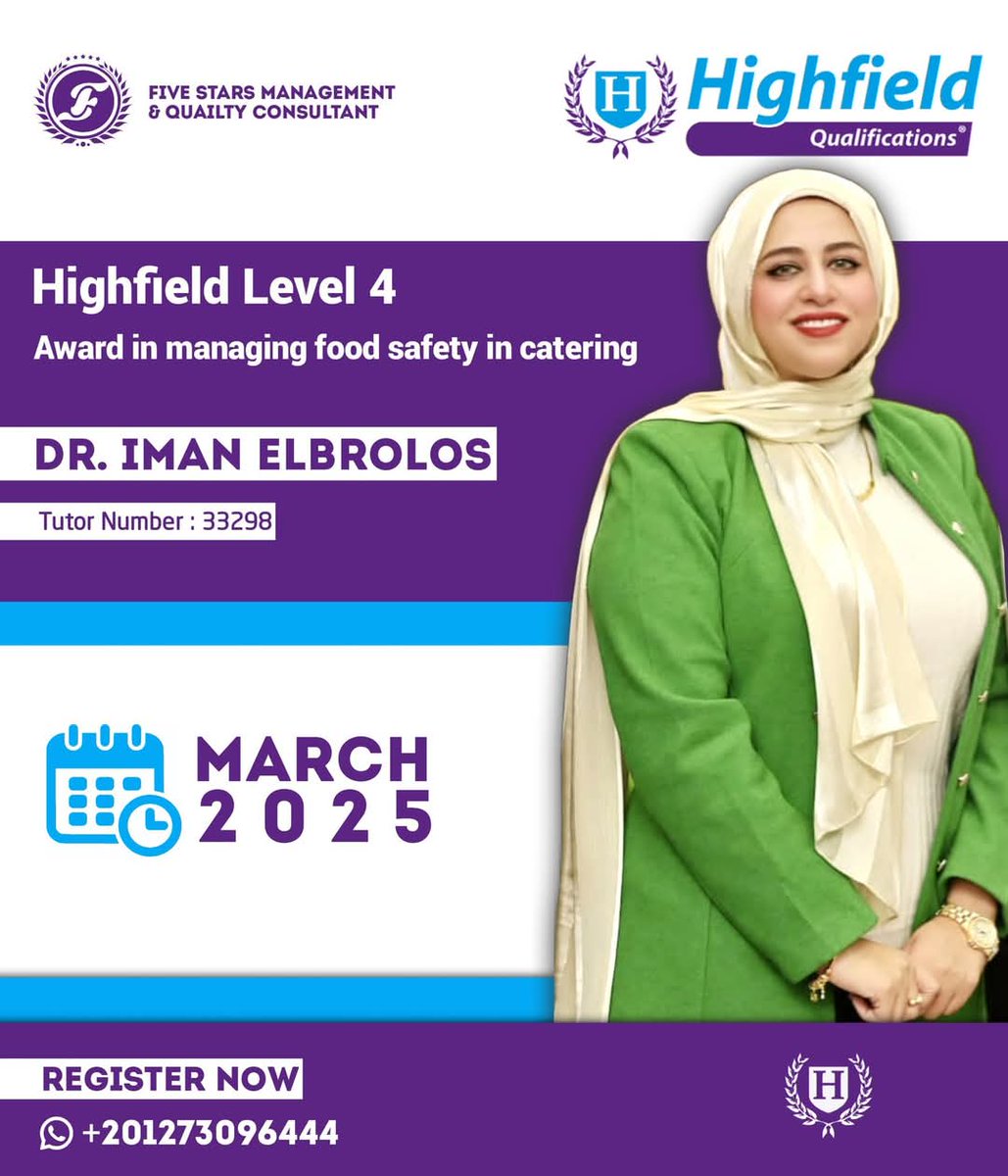 fsmqc's tweet photo. استمرارًا لدوراتنا البريطانية المعتمدة،يسرّ شركة فايف ستارز للاستشارات الإدارية والجودة  أن تقدم لكم دورة Highfield المستوى الرابع  في إدارة سلامة الغذاء في قطاع التموين  الغذائي، تحت إشراف الخبيرة د. إيمان البرلوس. https://t.co/HTqqiGCL7V