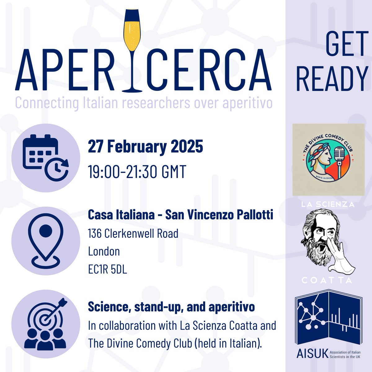 AISUK Association of Italian Scientists in the UK (@aisuk_info) on Twitter photo APERicerca Returns to London on 27th February at <a href="/casaitalianaUK/">Casa Italiana S. Vincenzo Pallotti</a>! Join us for a unique night of science, stand-up, and aperitivo in collaboration with <a href="/ScienzaCoatta/">La Scienza Coatta</a> and The Divine Comedy Club 🔬🎤🍷
🎟️ Tickets are limited – grab yours now eventbrite.co.uk/e/apericerca-t… APERicerca Returns to London on 27th February at <a href="/casaitalianaUK/">Casa Italiana S. Vincenzo Pallotti</a>! Join us for a unique night of science, stand-up, and aperitivo in collaboration with <a href="/ScienzaCoatta/">La Scienza Coatta</a> and The Divine Comedy Club 🔬🎤🍷
🎟️ Tickets are limited – grab yours now eventbrite.co.uk/e/apericerca-t…