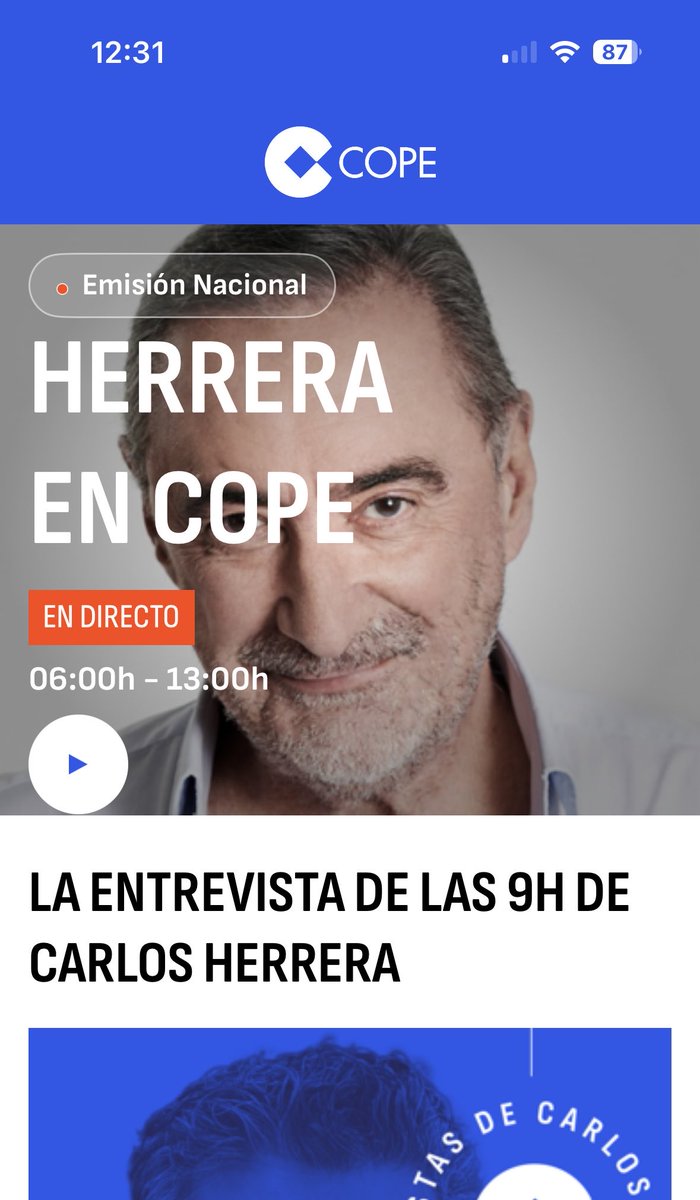 Escuchando a el gran ⁦<a href="/Alvaro_DMaria/">Álvaro D. María</a>⁩ ahora mismo en la COPE