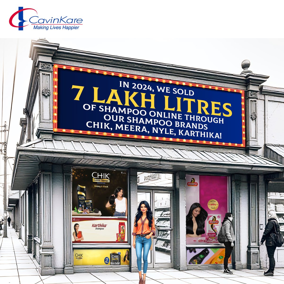 From root to tip, we've been part of countless haircare routines! In 2024, we sold over 7 lakh litres of shampoo online—thank you for your trust! Here's to healthier, shinier hair in 2025 &amp; beyond. 💛✨

#CavinKare #MakingLivesHappier #Meera #Nyle #Chik #Karthika