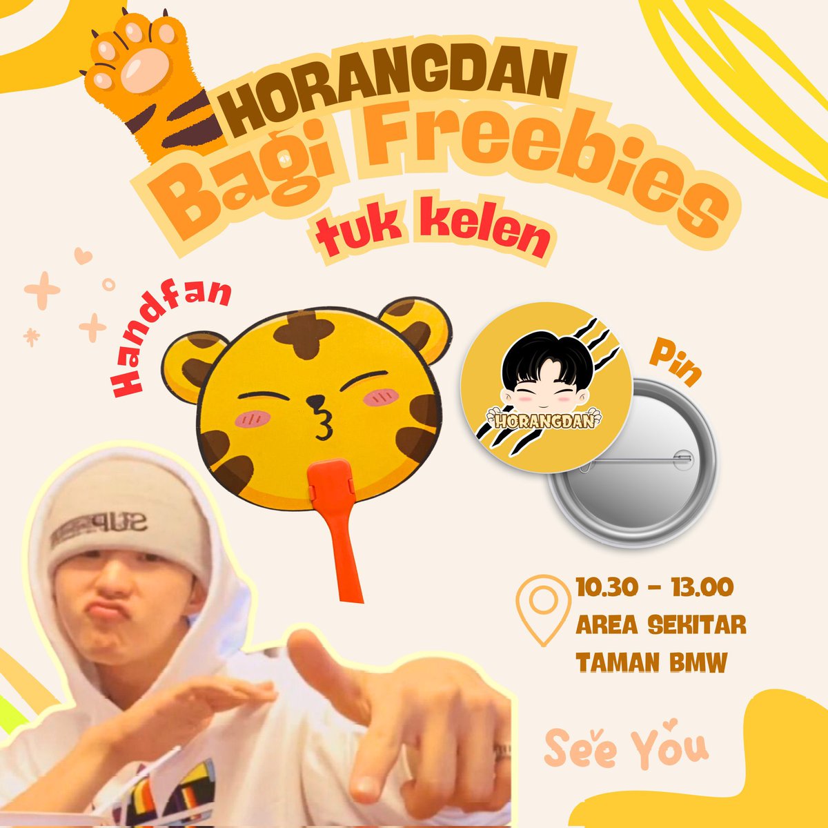 nanasm1le's tweet image. 🐯 HORANGDAN BERBAGI FREEBIES🐯

SEVENTEEN RIGHT HERE in JAKARTA Freebies
🗓 Day 1 &amp;amp; Day 2 
📍 10.30 - 13.00 di Taman BMW

🧡 RULES :
Say "HORANGHAE"

#SEVENTEEN_RIGHT_HERE_IN_JAKARTA