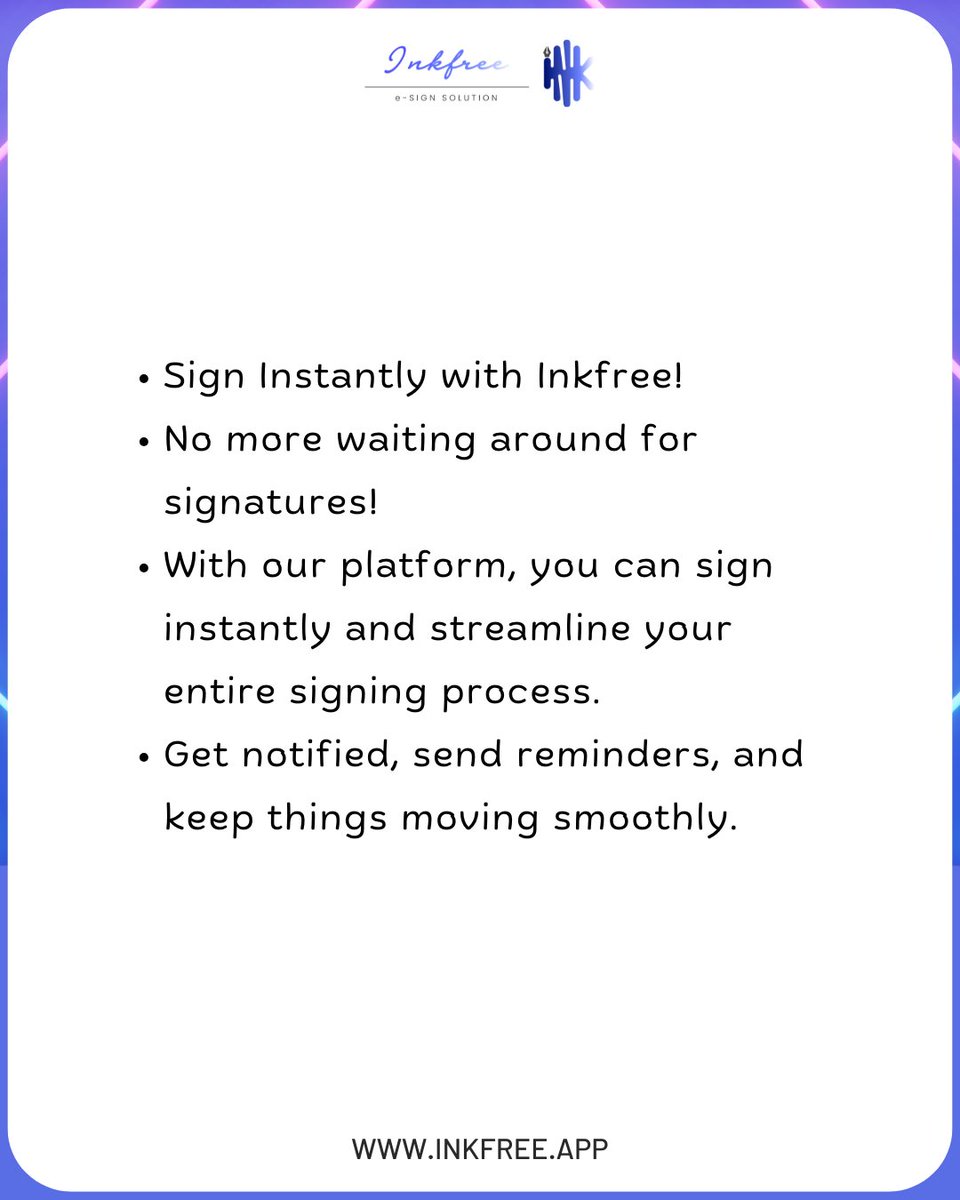 InkFreeEsign's tweet image. 🚀 Stop waiting, start signing! In just a few clicks, your documents are signed, sealed, and secured. Get notified, send reminders, and keep things moving—fast &amp;amp; hassle-free! 💼✅
#inkfree #instantdigitalsignature #paperlessworkflow #effortlesssigning #securetransactions