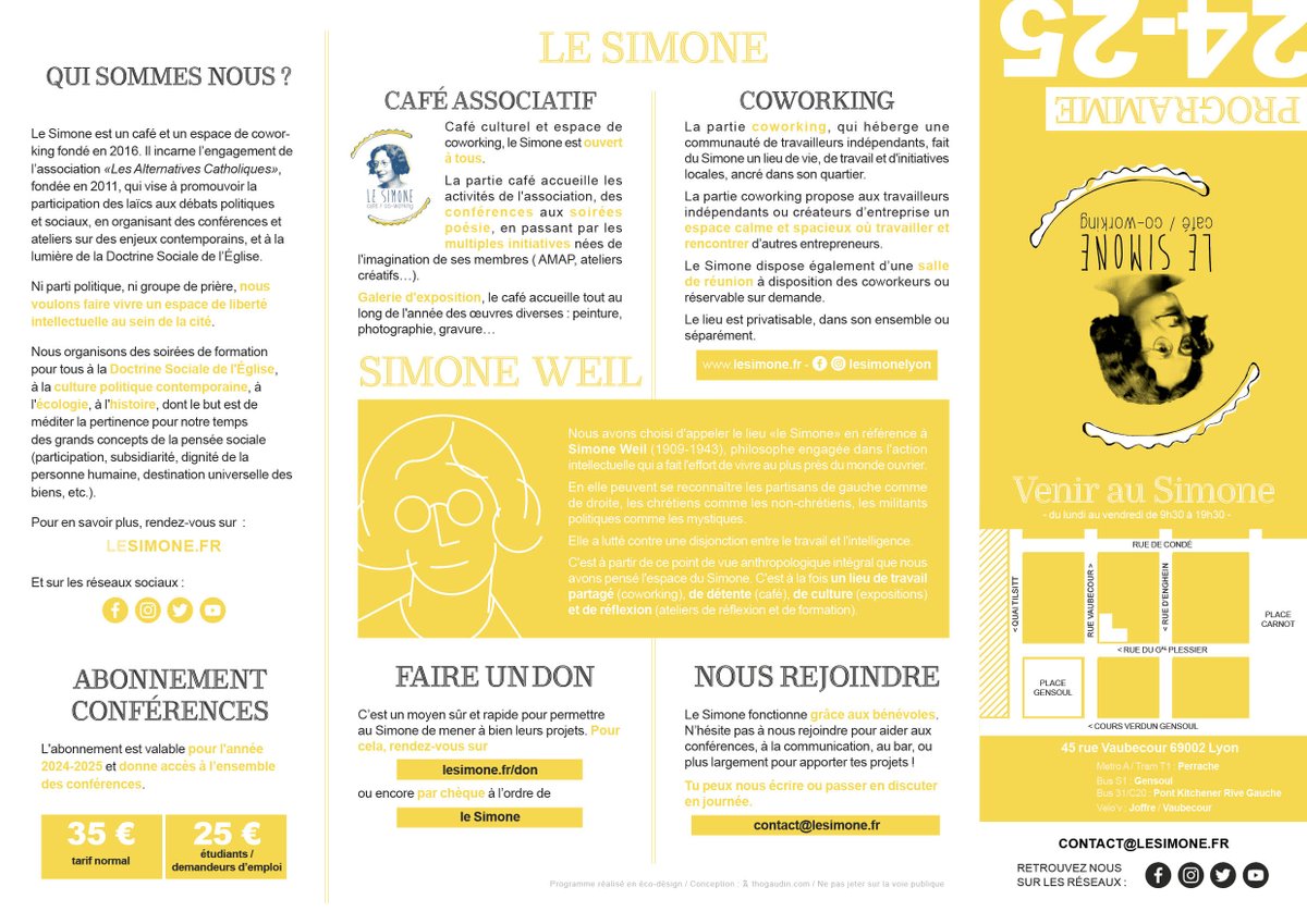 Le programme du 2ème semestre des activités (conférences, soirées culturelles, etc) du Simone est sorti ! Vous pouvez aussi le retrouver en version papier au café.
A bientôt au Simone !