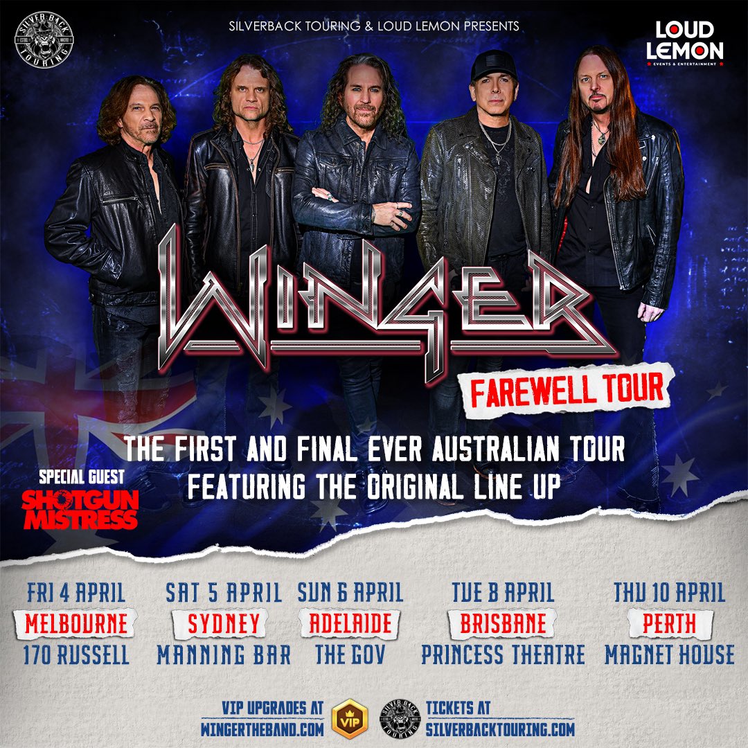 Shotgun Mistress (@shotgunmistress) on Twitter photo ๐ง๐ข๐จ๐ฅ ๐๐ก๐ก๐ข๐จ๐ก๐๐๐ ๐๐ก๐ง
Honoured to be supporting WINGER on their Oz tour.
โ๏ธ ๐ง๐ผ๐๐ฟ๐ถ๐ป๐ด ๐๐ฝ๐ฟ๐ถ๐น
๐๏ธ Fri 4th - Mel, 170 Russell
๐๏ธ Sat 5th - Syd, Manning Bar
๐๏ธ Sun 6th - Adel, The Gov
๐๏ธ Tue 8th - Bris, Princess Theatre
๐๏ธ Thu 10th - Perth, Magnet House ๐ง๐ข๐จ๐ฅ ๐๐ก๐ก๐ข๐จ๐ก๐๐๐ ๐๐ก๐ง
Honoured to be supporting WINGER on their Oz tour.
โ๏ธ ๐ง๐ผ๐๐ฟ๐ถ๐ป๐ด ๐๐ฝ๐ฟ๐ถ๐น
๐๏ธ Fri 4th - Mel, 170 Russell
๐๏ธ Sat 5th - Syd, Manning Bar
๐๏ธ Sun 6th - Adel, The Gov
๐๏ธ Tue 8th - Bris, Princess Theatre
๐๏ธ Thu 10th - Perth, Magnet House