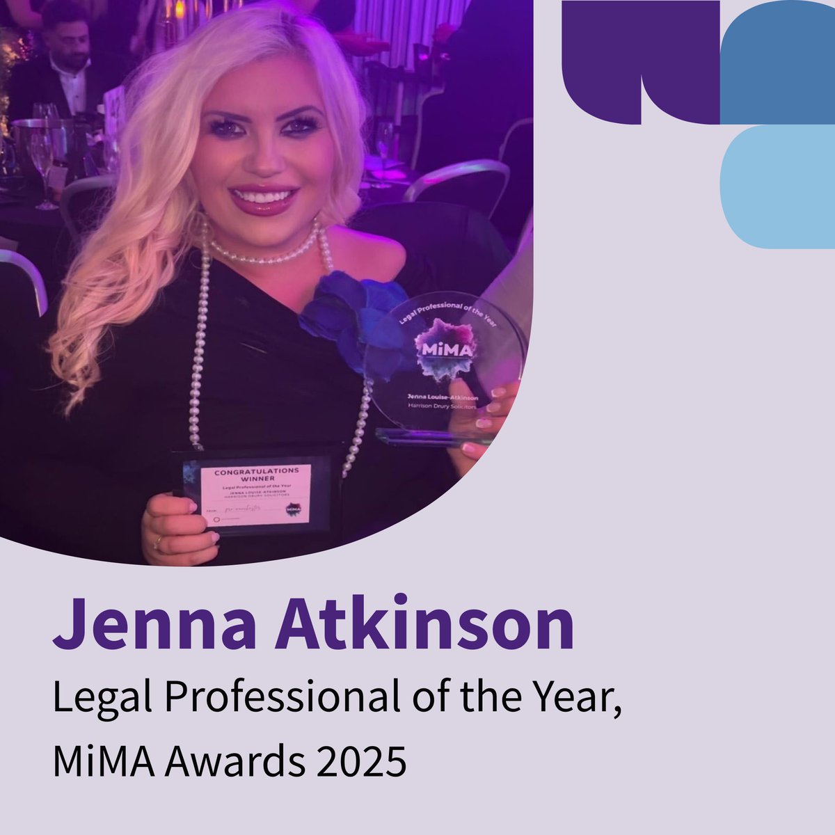 A huge congratulations to Jenna Atkinson for winning the prestigious Legal Professional of the Year award at the 2025 Made in Manchester Awards hosted by Pro-Manchester.

This is an outstanding achievement, and we couldn’t be more proud of you!

#MiMA25 #Manchester
