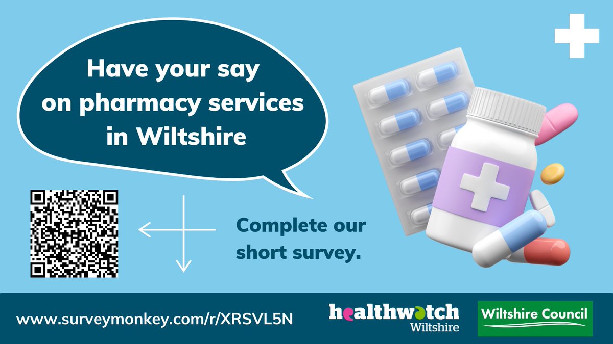 Healthwatch Wiltshire (@hwwilts) on Twitter photo Pharmacies play a vital role in local communities. We're working with <a href="/wiltscouncil/">Wiltshire Council #WiltshireTogether</a> and the Wiltshire Health and Wellbeing Board to assess the current provision of pharmaceutical services across the county.
Have your say. Complete our short survey: surveymonkey.com/r/XRSVL5N Pharmacies play a vital role in local communities. We're working with <a href="/wiltscouncil/">Wiltshire Council #WiltshireTogether</a> and the Wiltshire Health and Wellbeing Board to assess the current provision of pharmaceutical services across the county.
Have your say. Complete our short survey: surveymonkey.com/r/XRSVL5N