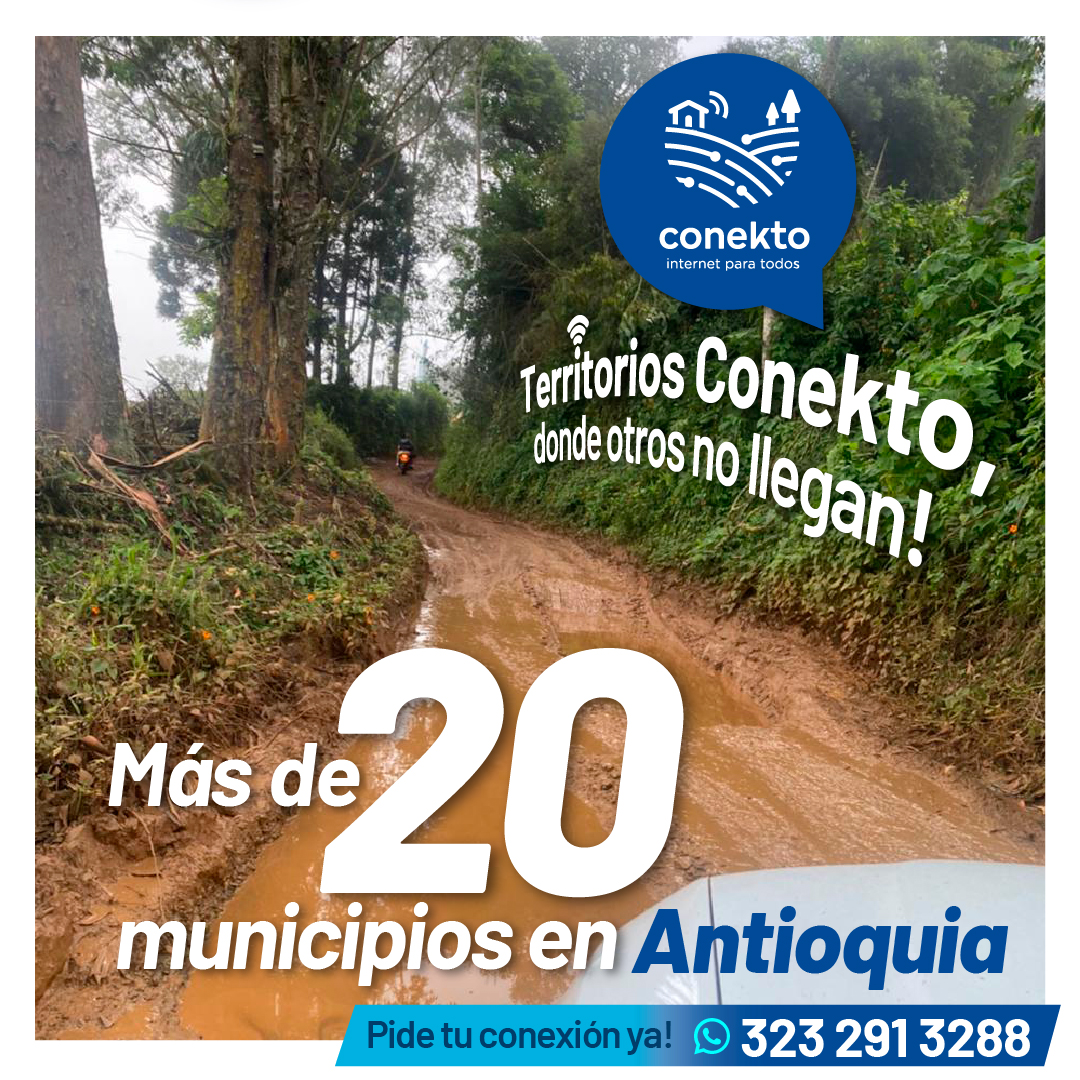internetconekto's tweet photo. ¡Llevamos internet de calidad con fibra óptica e inalámbrico a más de 20 municipios de Antioquia! Con nuestra señal, disfruta de navegación rápida, streaming sin interrupciones y videollamadas nítidas. ¡Somos la mejor opción para tu hogar, finca y negocio! https://t.co/sEeBPYpPco