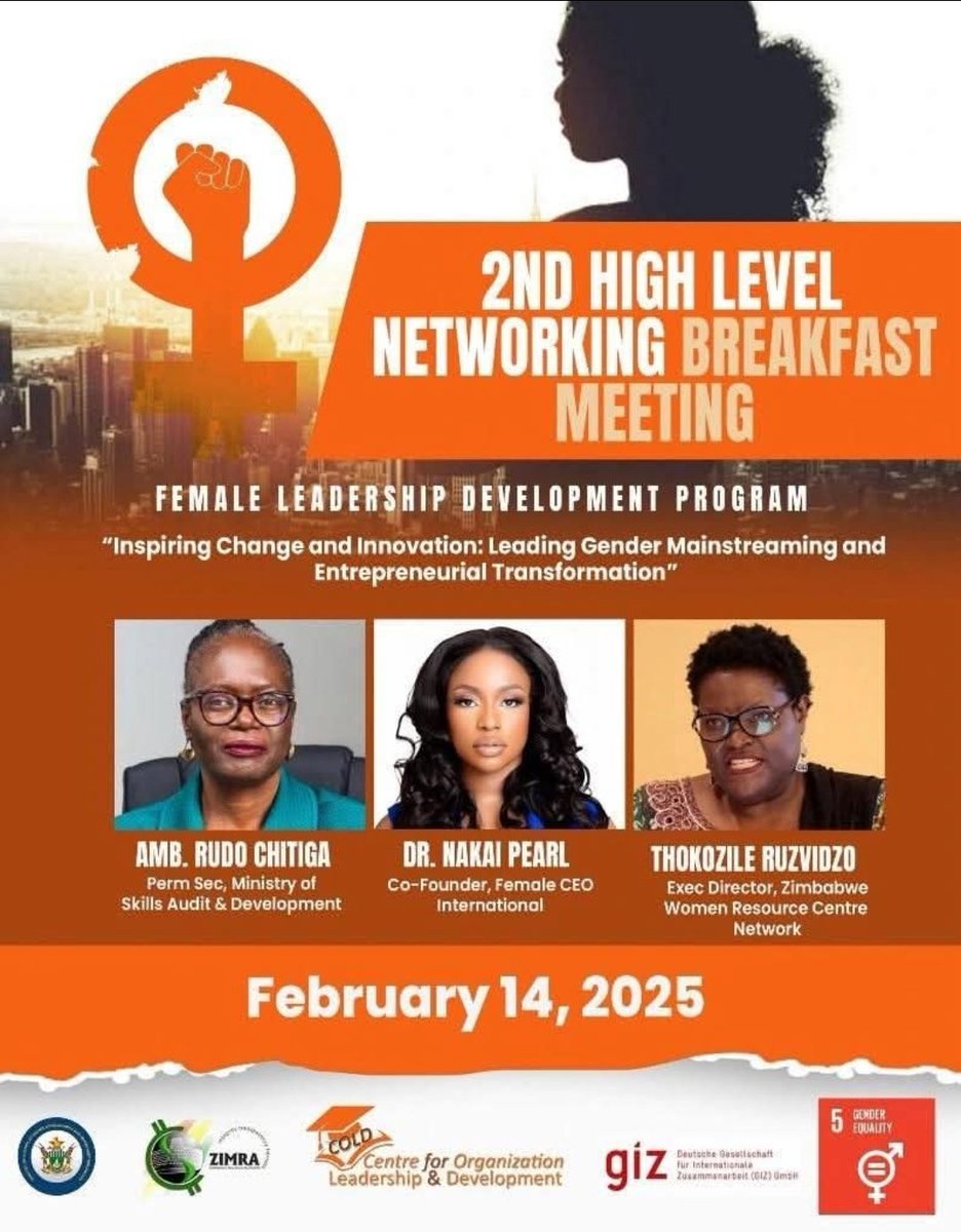 Ministry of Skills Audit and Development (@skillsauditdvt) on Twitter photo The 2nd Networking Breakfast Meeting is on February 14th in Harare. This will be a professional learning space for women in leadership to exchange ideas and share experiences.
Featuring PS, Ambassador <a href="/RudoChitiga/">Ambassador Rudo Chitiga</a>, Thokozile Ruzvidzo, and Dr. <a href="/NakaiPearl/">Nakai Pearl Sibanda</a>. The 2nd Networking Breakfast Meeting is on February 14th in Harare. This will be a professional learning space for women in leadership to exchange ideas and share experiences.
Featuring PS, Ambassador <a href="/RudoChitiga/">Ambassador Rudo Chitiga</a>, Thokozile Ruzvidzo, and Dr. <a href="/NakaiPearl/">Nakai Pearl Sibanda</a>.