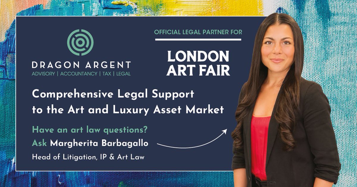 Book a complimentary 30-minute call with Margherita Barbagallo, Head of Litigation, IP &amp; Art Law at Dragon Argent, London Art Fair's Official Legal Partner, for any art-related queries related to your business.

bit.ly/3WOSE5y