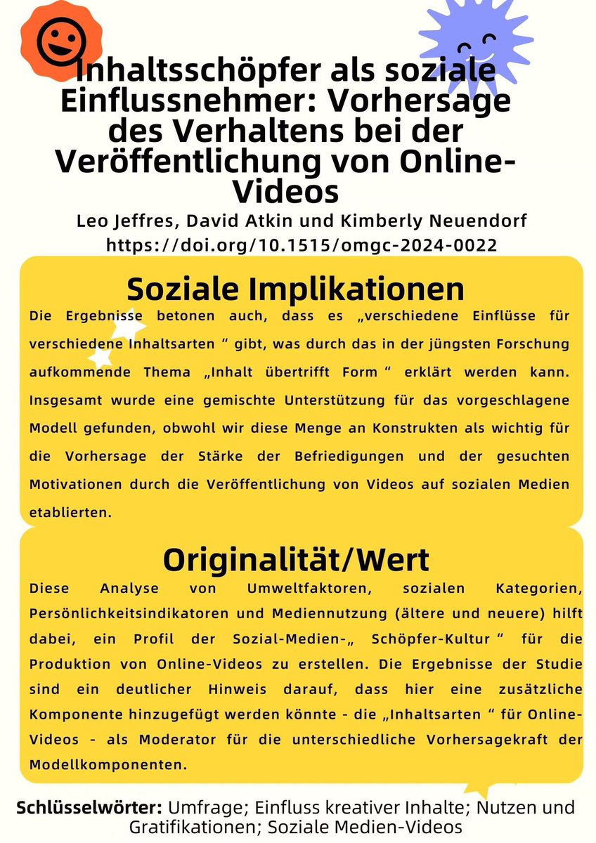Wie sagen Inhaltsschöpfer als soziale Einflussnehmer das Verhalten bei der Veröffentlichung von Online-Videos vorher?🌷#Umfrage #Einfluss kreativer Inhalte #Nutzen und Gratifikationen #Soziale Medien-Videos 
DOI: doi.org/10.1515/omgc-2…