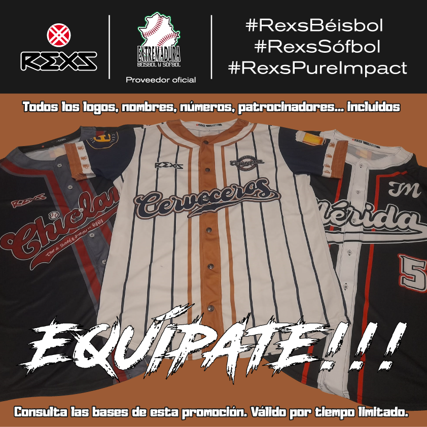 🖇️ Nueva promoción para  ⚾️#béisbol y 🥎  #sófbol por tiempo limitado 🔓

📌 Consúltanos sin compromiso
657 31 63 73
info@rexssport.es

#RexsSport #RexsBéisbol #RexsSófbol #RexsPureImpact
Proveedor oficial de Extremadura Béisbol y Sófbol