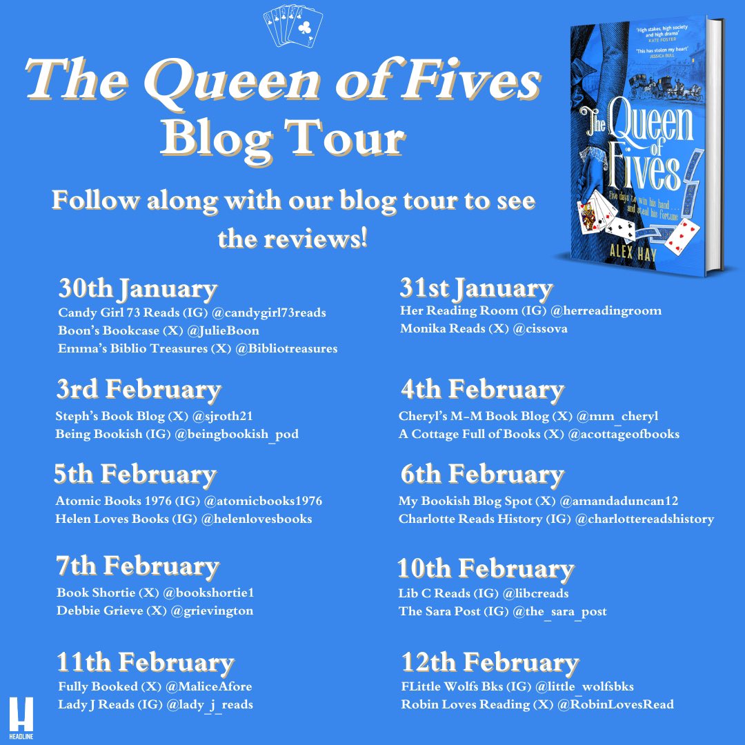 Debbie Grieve (@grievington) on Twitter photo My stop on the <a href="/RandomTTours/">Random Things Tours 🇺🇦</a> today!
Read my 5🌟 review of <a href="/AlexHayBooks/">Alex Hay</a> spectacular new book #TheQueenOfFives over on Goodreads.
<a href="/headlinepg/">Headline Books</a>
#BookTwitter #books #booklovers
goodreads.com/review/show/72… My stop on the <a href="/RandomTTours/">Random Things Tours 🇺🇦</a> today!
Read my 5🌟 review of <a href="/AlexHayBooks/">Alex Hay</a> spectacular new book #TheQueenOfFives over on Goodreads.
<a href="/headlinepg/">Headline Books</a>
#BookTwitter #books #booklovers
goodreads.com/review/show/72…