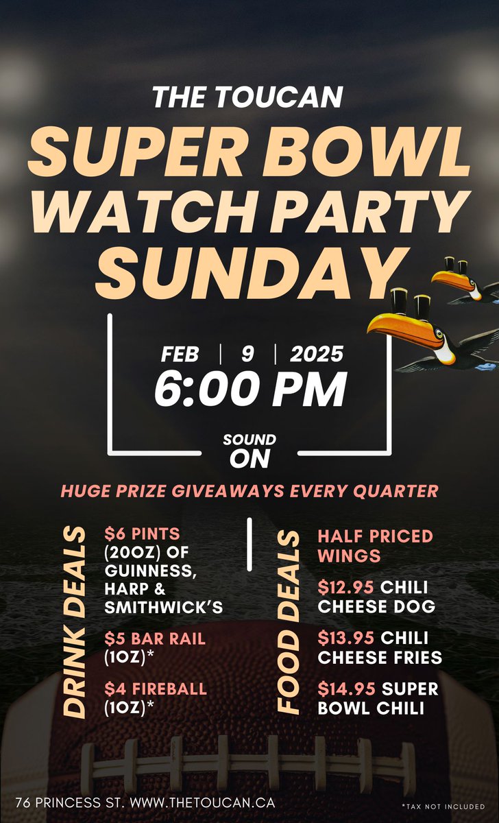 TheToucanPub's tweet photo. Made your #SuperBowl plans yet? 🏈

Join us for the big game, with drink and food deals - and lots of great prizes!

#YGKFootball #YGKPubs @NFL https://t.co/7mZ8vpHWyx