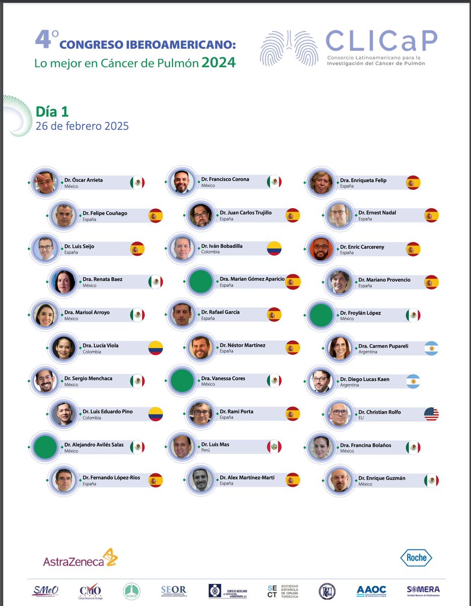 El 4.º Congreso Iberoamericano: Lo Mejor en Cáncer de Pulmón 2024 está por comenzar. Del 26 al 28 de febrero 2025, contaremos con el respaldo de prestigiosas sociedades y consejos, además de un destacado equipo de ponentes internacionales. #LungCancer #Congress #CLICaP