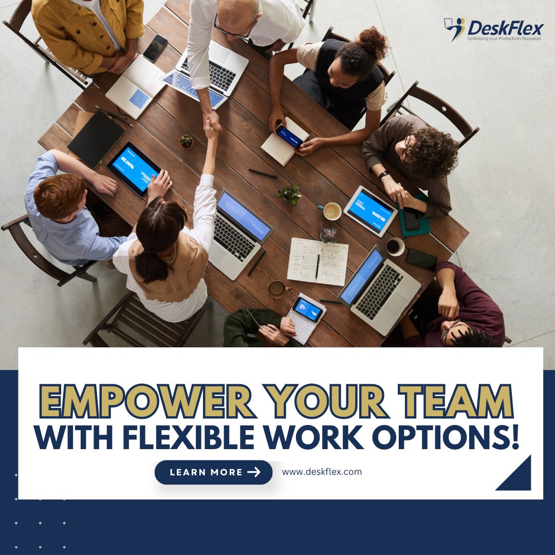 DeskFlex1's tweet image. Unlock the power of #flexiblework with DeskFlex!
Increased productivity, improved work-life balance, and reduced costsā it's a win-win-win! Our #smartsoftware makes it easy to manage hybrid teams and optimize your workspace.
Get started today!