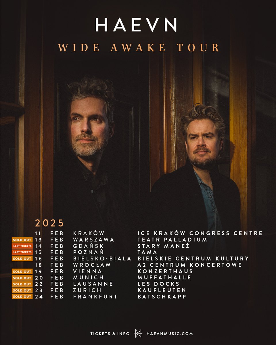 Only a few days left to go until the Wide Awake tour resumes, and we're delighted to announce that Waszawa is now sold out.

The last tickets are available here: haevnmusic.com/concerts/

#music #newmusic #ontour #wideawaketour