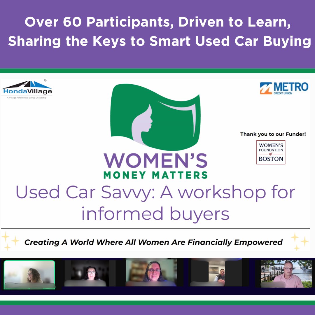 We kicked off our Level Up Workshop Series with "Used Car Savvy: A Workshop to Empower Buyers!" 🚗 Participants learned about buying a used car, financing options, and insurance with expert guidance. Thanks to our sponsor, <a href="/WFBoston/">Women's Foundation of Boston</a> !