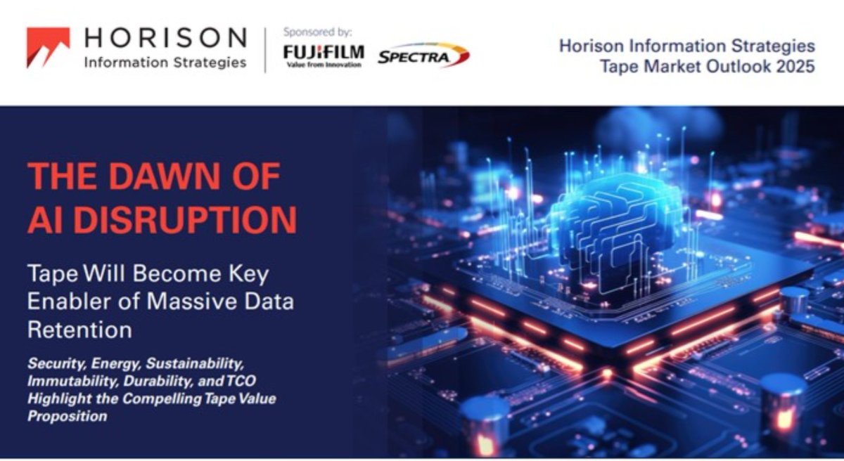 Check out the 2025 Tape Market Outlook from Horison with updates for modern tape technology with market opportunities &amp; innovative solutions from @SpectraLogic, <a href="/IBM/">IBM</a>, @Quantumcorp, <a href="/GeyserData/">Geyser Data</a>, &amp; more!

brnw.ch/21wQxRA
#LTO, #datamanagement, #activearchive, #airgap