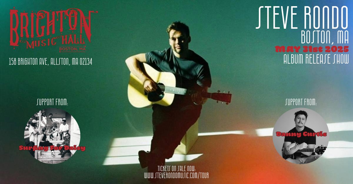 NEW SHOW! Steve Rondo visits Brighton Music Hall on Saturday, May 31st with support from <a href="/SurfingForDaisy/">Surfing For Daisy</a>, and Danny Curtis! 🌼

🎟 On Sale NOW!: bit.ly/3WO9p0U