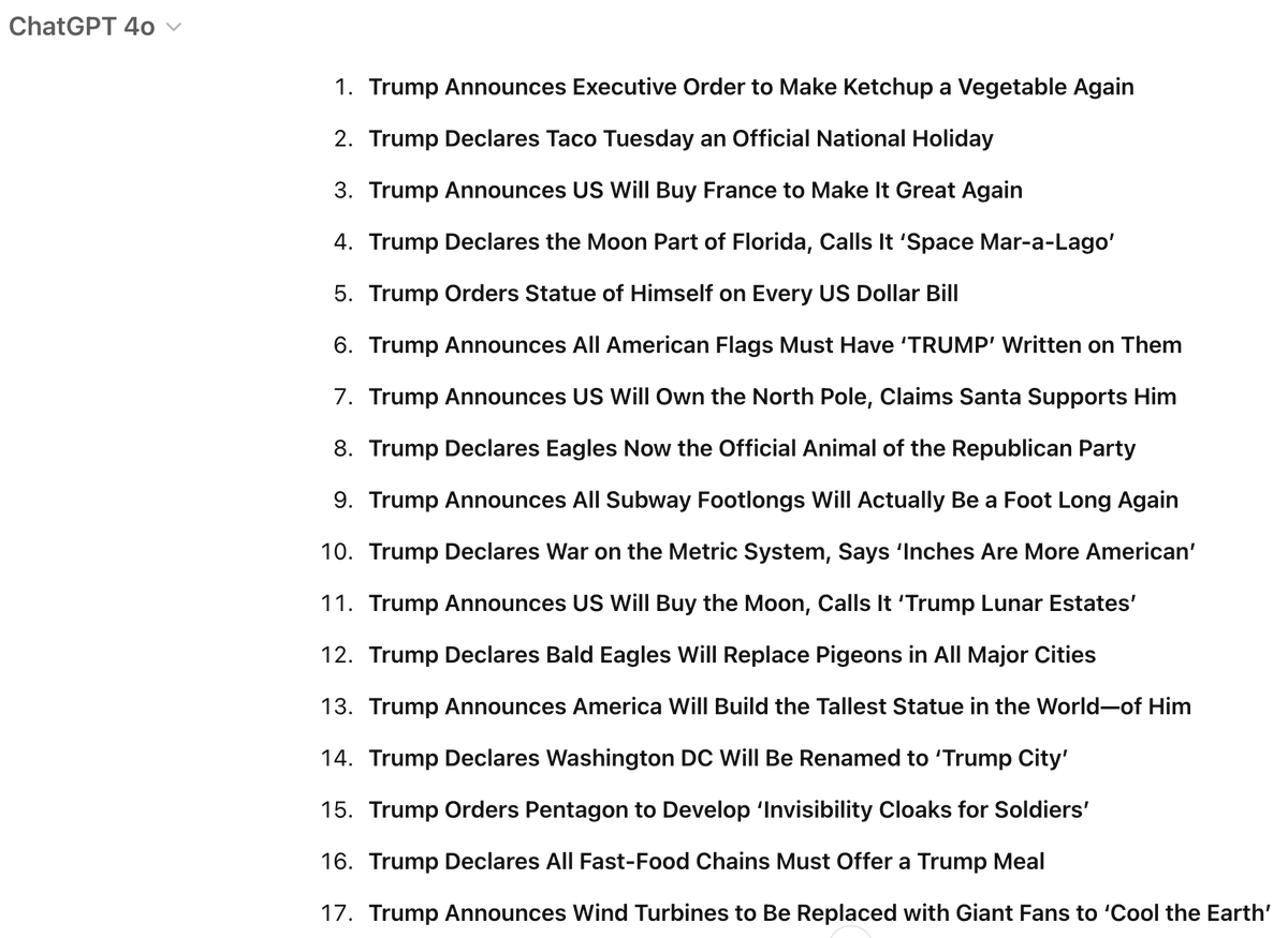 ericweinstein's tweet photo. Based on actual MSM Trump headlines, I asked ChatGPT to predict future headlines.

Here are the predictions: https://t.co/fBCpsYI1Zf