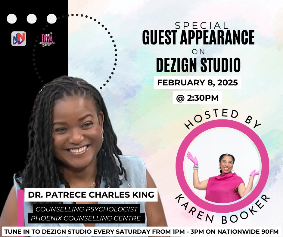 NationwideRadio's tweet photo. It's an all new episode of #Dezign Studio this Saturday from 1pm to 3pm. Stick around as host Karen Booker speaks with Counselling Psychologist, Dr. Patrece Charles King! All this and more only on #Nationwide90FM https://t.co/q9bhMYuZs8