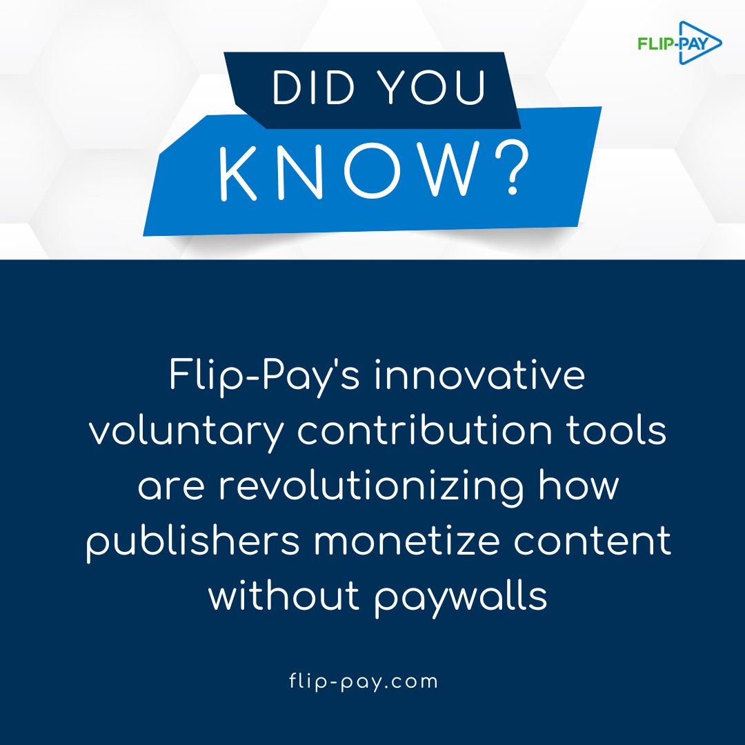 Flip-Pay's proven solutions empower publishers of all sizes to implement Guardian-style contribution models, fostering reader loyalty while driving incremental revenue.
It's the perfect alternative for publishers who do not want to use paywalls or charge for their content. 

To