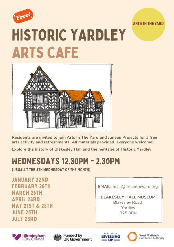 Join us at <a href="/Blakesley_Hall/">Blakesley_Hall</a> for more exciting #HistoricYardley #Arts Cafes with #Artists Juneau Projects. Discover new art forms &amp; explore this #arts #heritage #cultural gem. This project is funded by the UK government through the UK Shared Prosperity Fund. #UKSPF #HistoricYardley