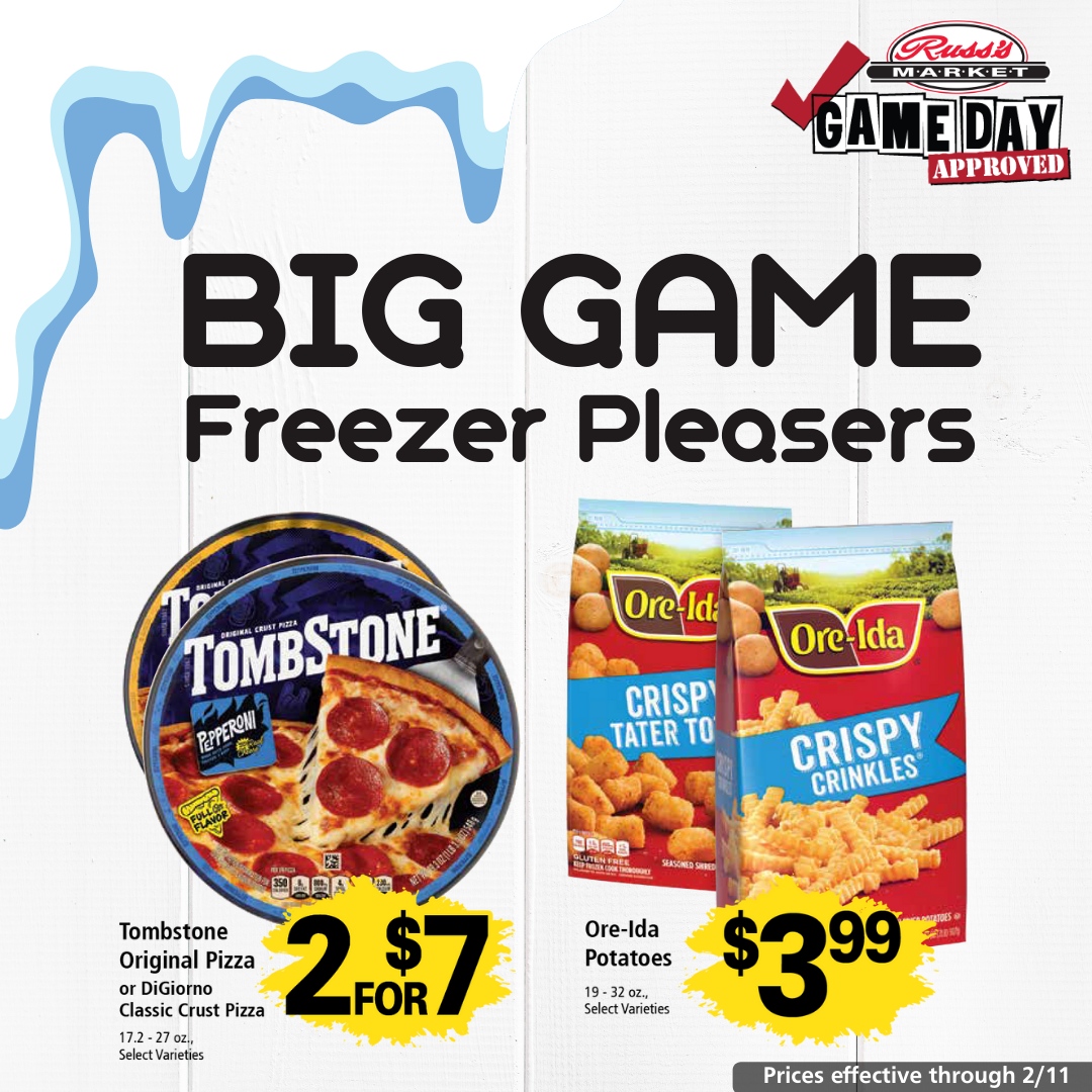 RussMarket's tweet image. Big game, big appetite! 🏈🍕 Pick up frozen pizzas, fries, and all your game-day faves! 

View more big savings 👉 russmarket.com/weekly-ad