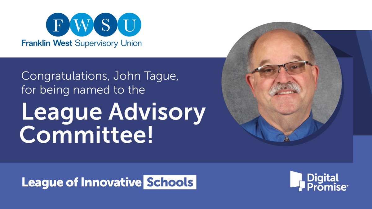 Please join us in congratulating our very own superintendent, <a href="/jtague252/">John Tague</a>, for being named to the <a href="/DPLeague/">League of Innovative Schools</a> Advisory Committee! In his role, Superintendent Tague will help to shape the strategic direction of this prominent, national network of school districts. <a href="/DigitalPromise/">Digital Promise</a>
